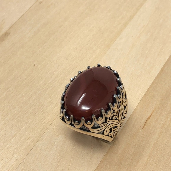 925 Silver Red Agate Women Ring - Picture 2 of 5